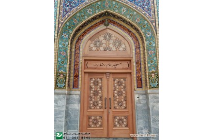 درب چوبی سنتی ورودی مسجد،نمازخانه واماکن مذهبی گره چینی
