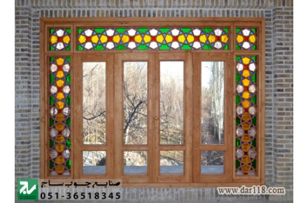 پنجره اُرُسی شیشه رنگی چوبی سنتی گره چینی مشبک - 2